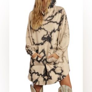 Black/Grey Tie Dye Pocketed Hooded Tunic French-Terry Dress NWT - (#0162)